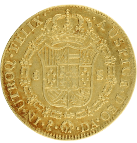 Moneda Carlos III 8 Escudos Oro 1796 Santiago DA 26,98 g