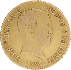 Moneda Fernando VII 80 Reales Oro 1822 Madrid SR 6,69 g