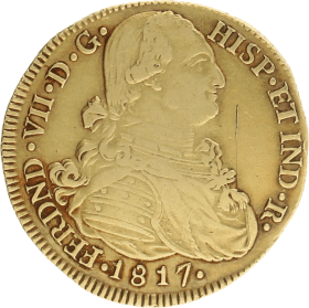 Moneda Fernando VII 8 Escudos Oro 1817 Popayan FM 27,04 g