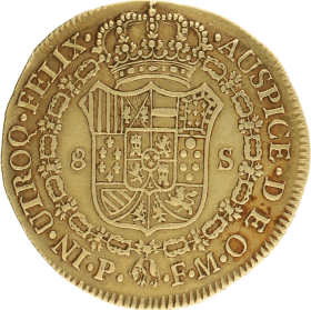 Moneda Fernando VII 8 Escudos Oro 1817 Popayan FM 27,04 g