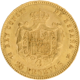 Moneda Alfonso XII 25 Pesetas Oro 1877 8,06 g
