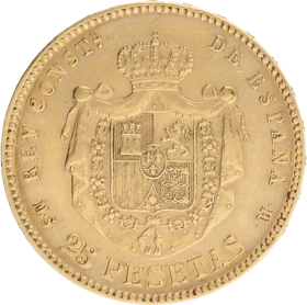 Moneda Alfonso XII 25 Pesetas Oro 1880 8,06 g