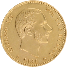 Moneda Alfonso XII 25 Pesetas Oro 1881 8,06 g