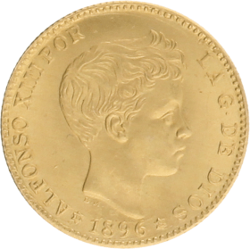 Moneda Estado Español 20 Pesetas Oro 1896 Madrid MPM 6,40 g