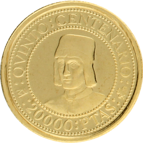 Moneda Juan Carlos I 20.000 Pesetas. Quinto centenario serie I Oro 1989 6,67 g