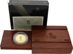 Moneda Juan Carlos I 20.000 Pesetas. Quinto centenario serie I Oro 1989 6,67 g