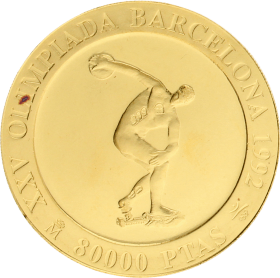 Moneda Juan Carlos I 80.000 Pesetas. Lanzador de Disco Oro 1990 27,08 g