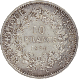 Moneda Francia 10 Francs Hércules Plata 1970 24,98 g