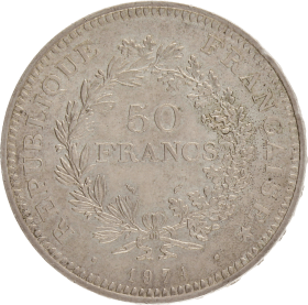 Moneda Francia 50 Francs Hércules Plata 1974 30,18 g