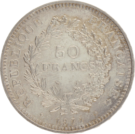 Moneda Francia 50 Francs Hércules Plata 1977 29,87 g