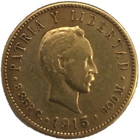 Moneda Cuba 5 Pesos Oro 1915 8,25 g