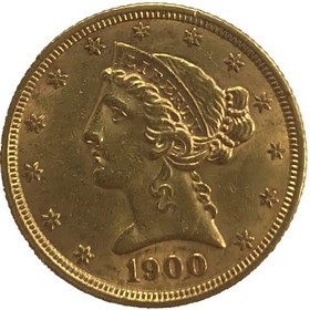 Moneda Estados Unidos 5 Dollars Oro 1900 8,35 g
