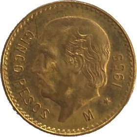 Moneda México 5 Pesos Oro 1955 4,18 g