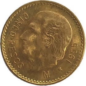 Moneda México 5 Pesos Oro 1955 4,18 g