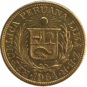 Moneda Perú Una Libra Oro 1964 7,99 g