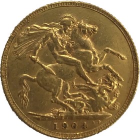 Moneda Reino Unido Soberano de 1 Libra Oro 1904 7,97 g
