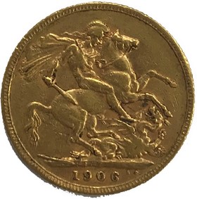 Moneda Reino Unido Soberano de 1 Libra Oro 1906 7,96 g