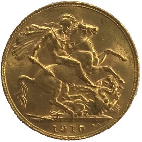 Moneda Reino Unido Soberano de 1 Libra Oro 1910 8 g