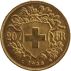 Moneda Suiza 20 Francos Oro 1935 6,44 g