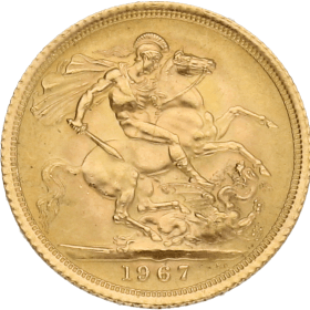 Moneda Reino Unido 1 Libra Soberano Oro 1967 7,98 g