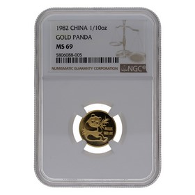 Moneda China Panda MS 69 Oro 1982 1/10oz