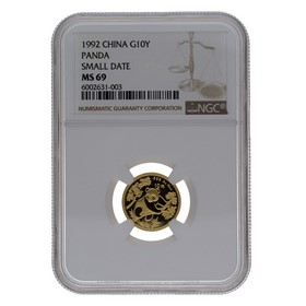 Moneda China 10 Yuans Panda MS 69 Small Date Oro 1992 1/10oz