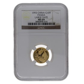 Moneda China 10 Yuans Panda MS 69 Large Date Oro 1993 1/10oz