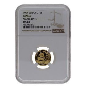 Moneda China 10 Yuans Panda MS 69 Small Date Oro 1994 1/10oz