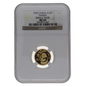 Moneda China 10 Yuans Panda MS 69 Small Date Oro 1995 1/10oz