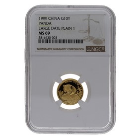 Moneda China 10 Yuans Panda MS 69 Large date Plain 1 Oro 1999 1/10oz