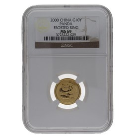 Moneda China 10 Yuans Panda MS 69 Frosted Ring Oro 2000 1/10oz