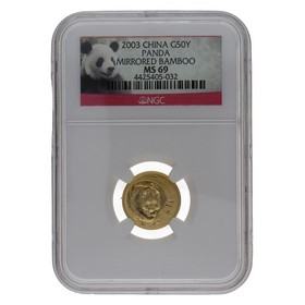 Moneda China 50 Yuans Panda MS 69 Mirrored Bamboo Oro 2003 1/10oz