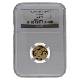 Moneda China 50 Yuans Panda MS 70 Oro 2008 1/10oz