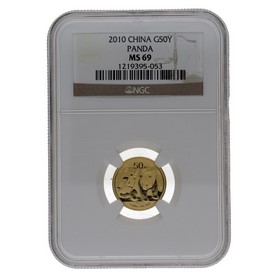 Moneda China 50 Yuans Panda MS 69 Oro 2010 1/10oz