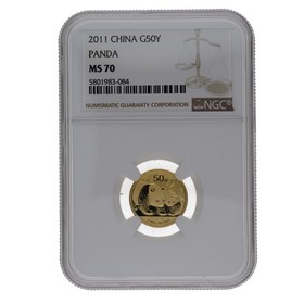 Moneda China 50 Yuans Panda MS 70 Oro 2011 1/10oz