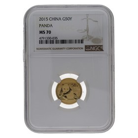 Moneda China 50 Yuans Panda MS 70 Oro 2015 1/10oz
