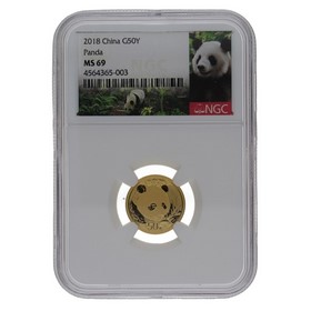 Moneda China 50 Yuans Panda MS 69 Oro 2018 3g