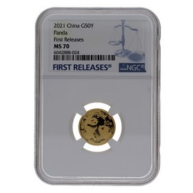 Moneda China 50 Yuans Panda MS 70 First Releases Oro 2021 3g