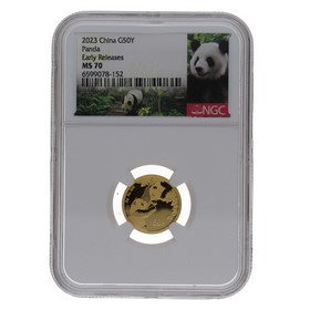 Moneda China 50 Yuans Panda MS 70 Early Releases Oro 2023 3g
