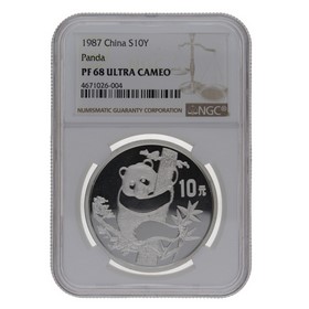 Moneda China 10 Yuans Panda PF 68 Ultra Cameo Plata 1987 1oz