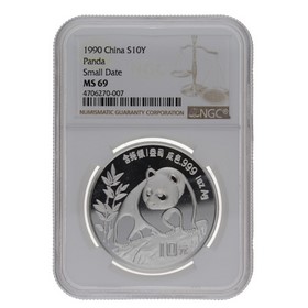 Moneda China 10 Yuans Panda MS 69 Small Date Plata 1990 1oz