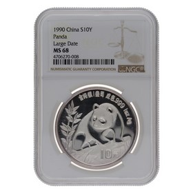 Moneda China 10 Yuans Panda MS 68 Large Date Plata 1990 1oz