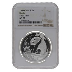 Moneda China 10 Yuans Panda MS 69 Small Date Plata 1993 1oz