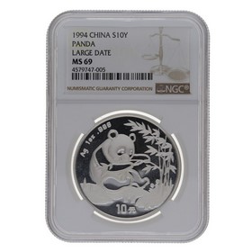 Moneda China 10 Yuans Panda MS 69 Large Date Plata 1994 1oz