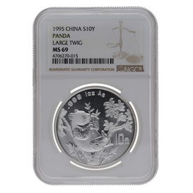 Moneda China 10 Yuans Panda MS 69 Large Twig Plata 1995 1oz