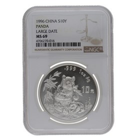 Moneda China 10 Yuans Panda MS 69 Large Date Plata 1996 1oz