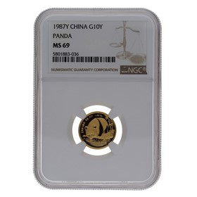 Moneda China 10 Yuans Panda MS 69 Oro 1987 1/10oz