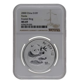 Moneda China 10 Yuans Panda MS 69 Frosted Ring Plata 2000 1oz