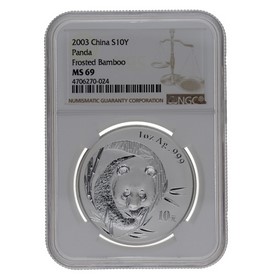 Moneda China 10 Yuans Panda MS 69 Frosted Bamboo Plata 2003 1oz