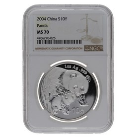 Moneda China 10 Yuans Panda MS 70 Plata 2004 1oz